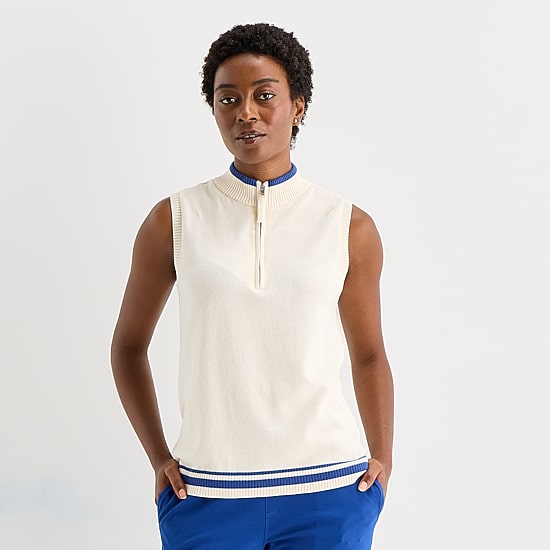 St. John's Bay Womens Mock Neck Sleeveless Quarter-Zip Pullover Sweater