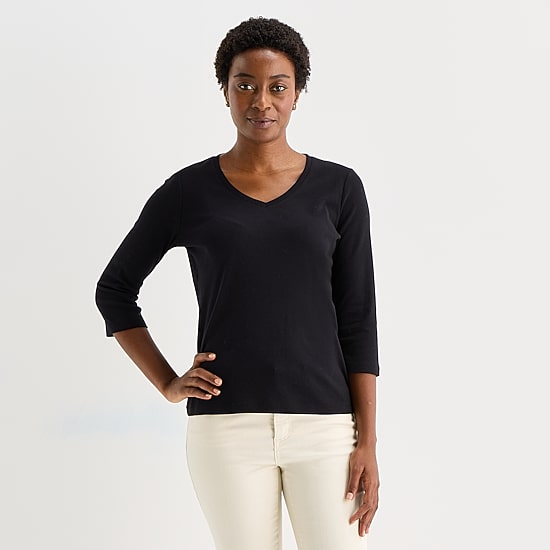 St. John's Bay Womens V Neck 3/4 Sleeve T-Shirt