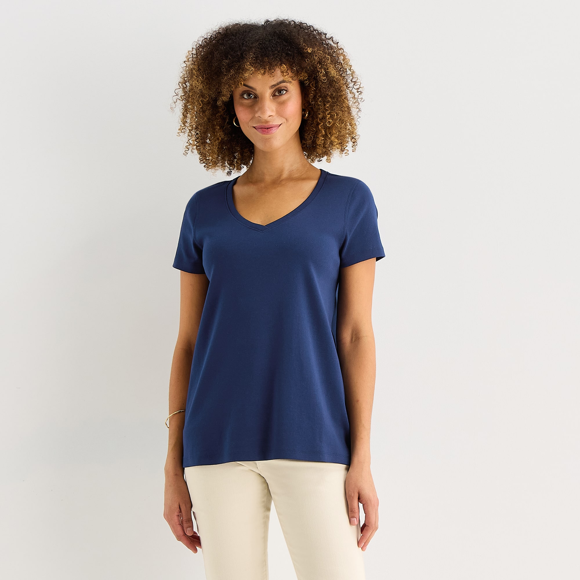 St. John's Bay Womens Easy-on + Easy-off V Neck Short Sleeve Adaptive T-Shirt