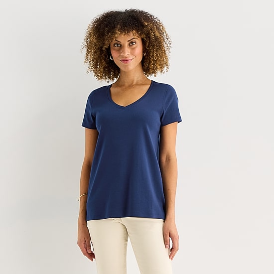 St. John's Bay Womens Easy-on + Easy-off V Neck Short Sleeve Adaptive T-Shirt