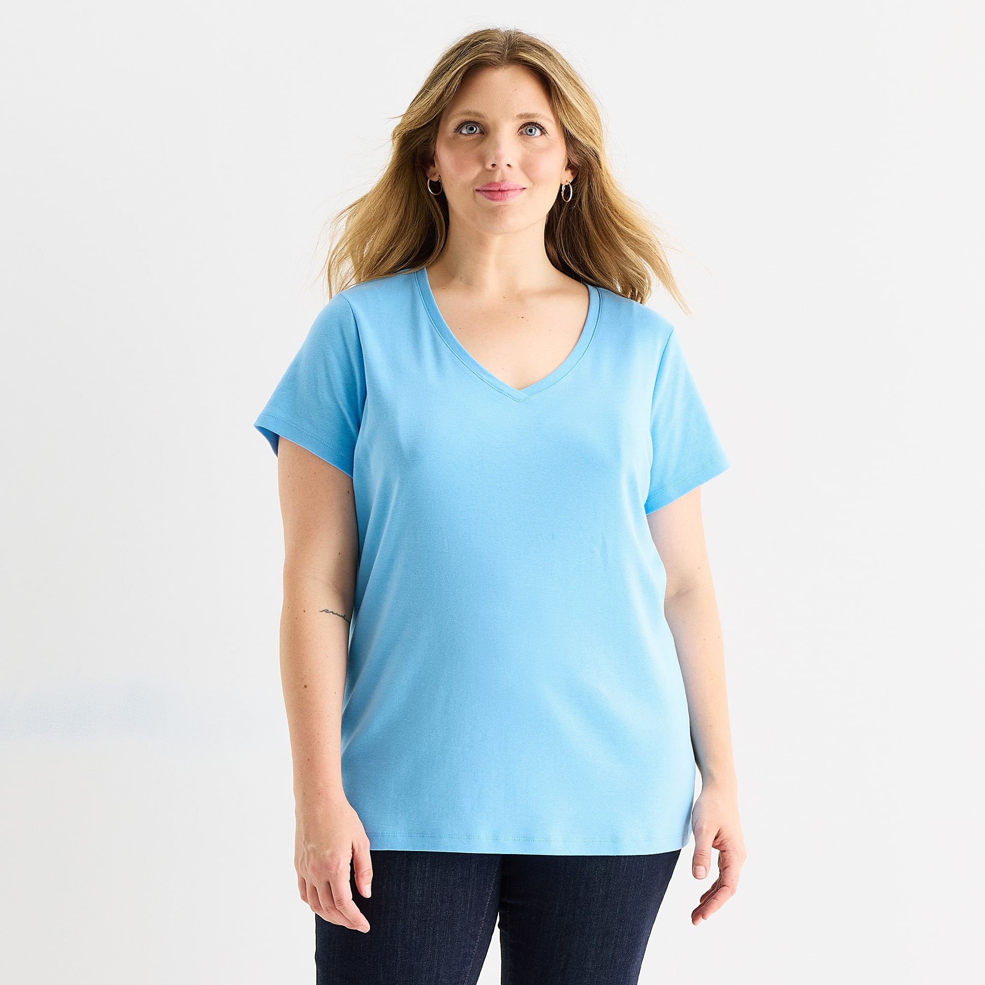 St. John's Bay Womens Plus V Neck Short Sleeve T-Shirt
