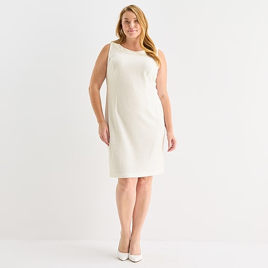 Maya Brooke Womens Plus Pearl Trim Jacket Dress