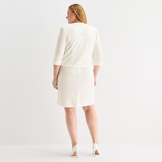 Maya Brooke Womens Plus Pearl Trim Jacket Dress