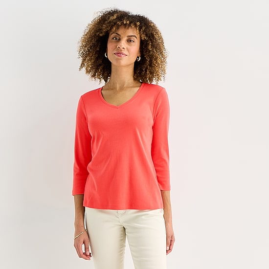 St. John's Bay Womens V Neck 3/4 Sleeve T-Shirt