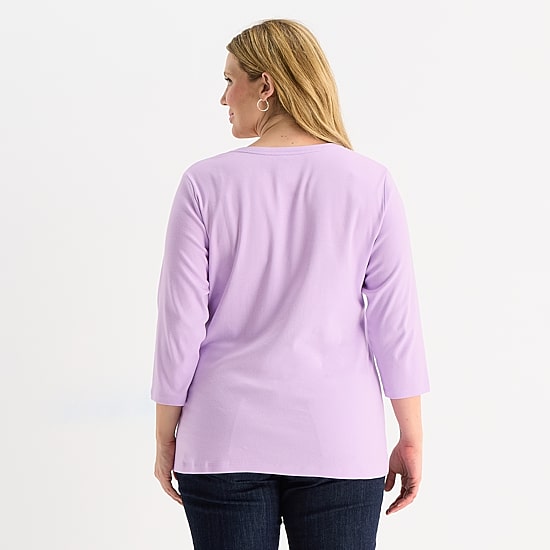 St. John's Bay Womens Plus V Neck 3/4 Sleeve T-Shirt