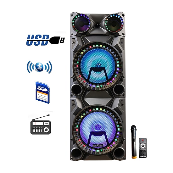 BeFree Sound Rechargeable Bluetooth 12inch Double Subwoofer Portable Party Speaker