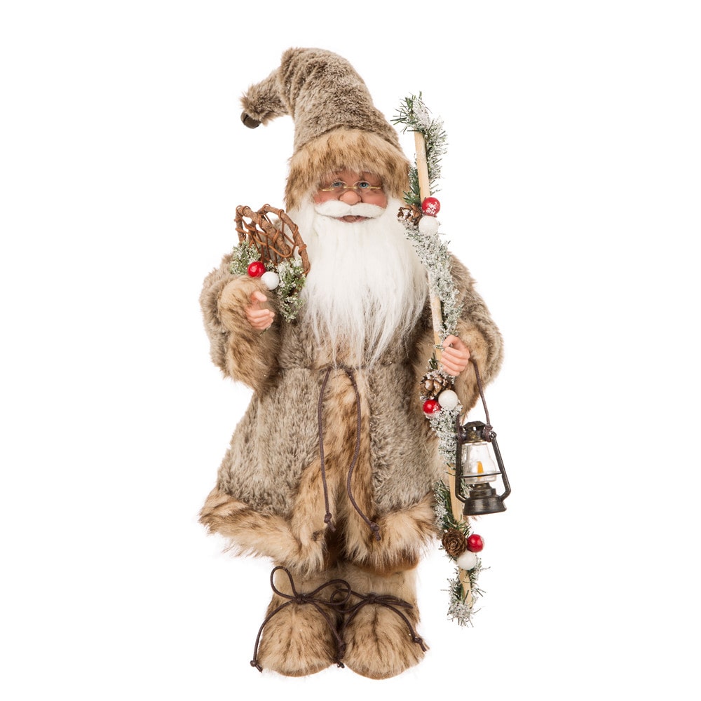 Glitzhome 18" Faux Brown Fur Santa Figurine