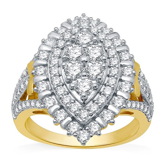 (H-I / I1) Womens 2 CT. T.W. Lab Grown White Diamond 10K Gold Halo Cocktail Ring
