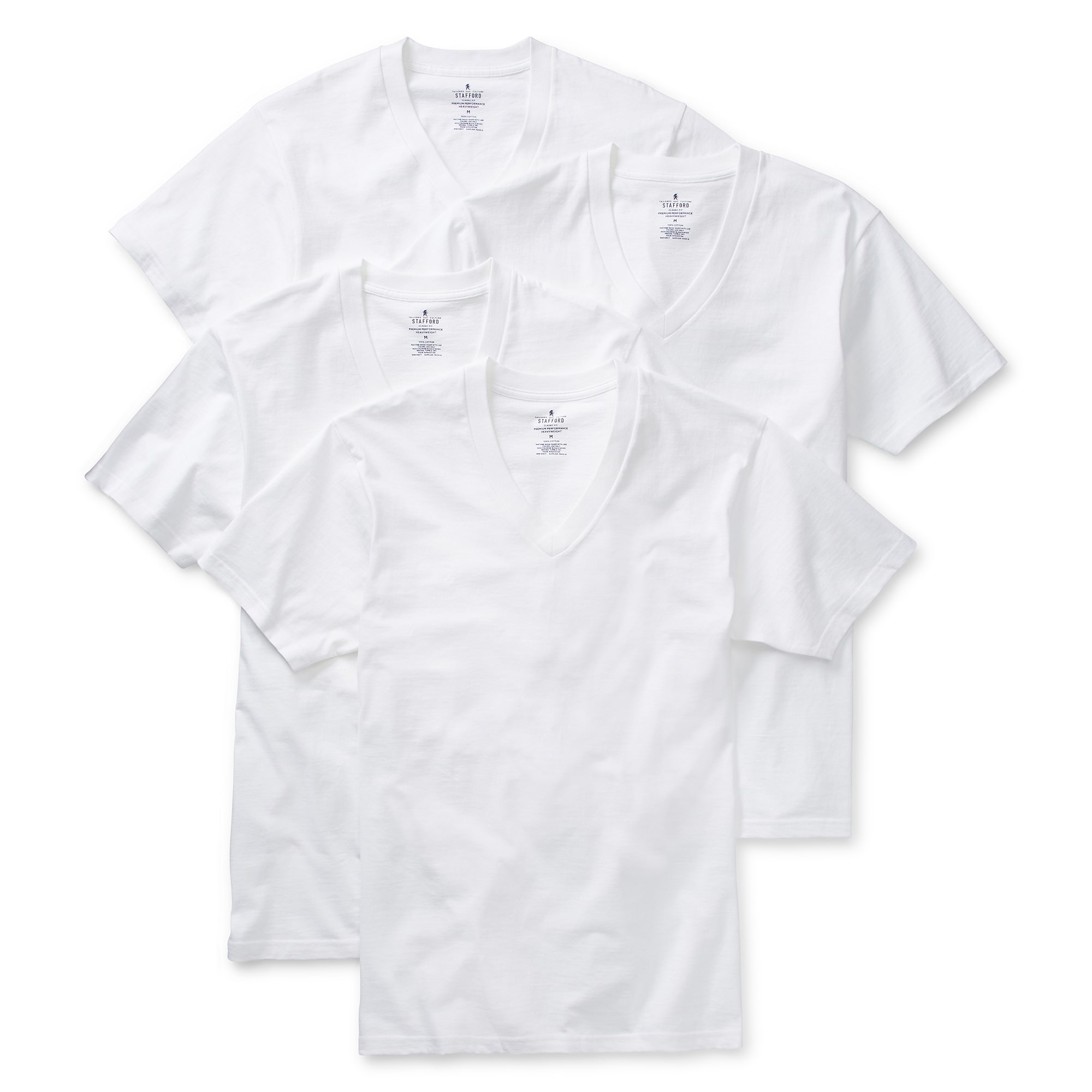 Stafford Heavyweight Mens 4 Pack Short Sleeve V Neck T-Shirt Extra Tall
