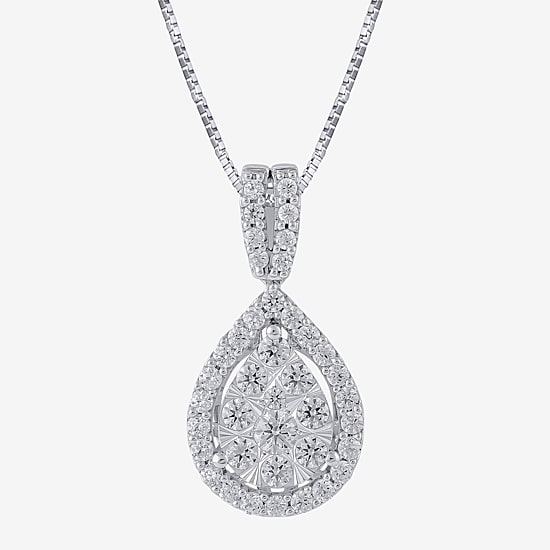 Diamond Blossom (H-I / I1) Womens 1 CT. T.W. Lab Grown White Diamond 10K Gold Pear 18 Inch Pendant Necklace