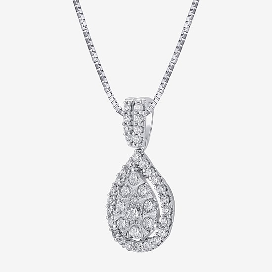 Diamond Blossom (H-I / I1) Womens 1 CT. T.W. Lab Grown White Diamond 10K Gold Pear 18 Inch Pendant Necklace