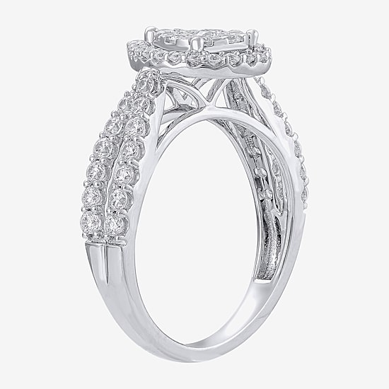 Diamond Blossom (H-I / I1) Womens 1 CT. T.W. Lab Grown White Diamond 10K Gold Pear Halo Cocktail Ring