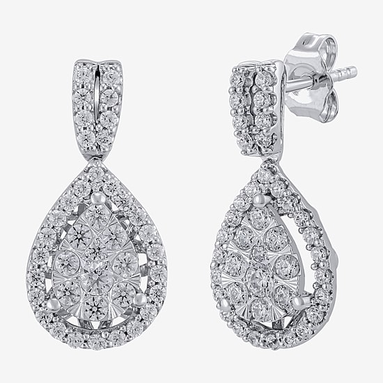 Diamond Blossom (H-I / I1) Womens 1 CT. T.W. Lab Grown White Diamond 10K Gold Pear Drop Earrings