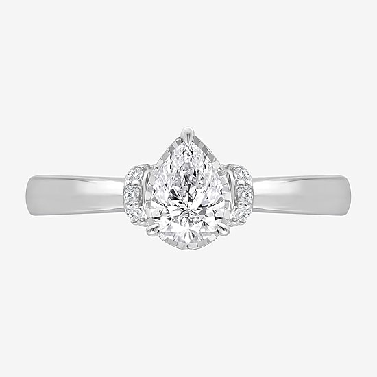 (I / I1) Womens 1 CT. T.W. Lab Grown White Diamond 10K or 14K Gold Pear Solitaire Engagement Ring