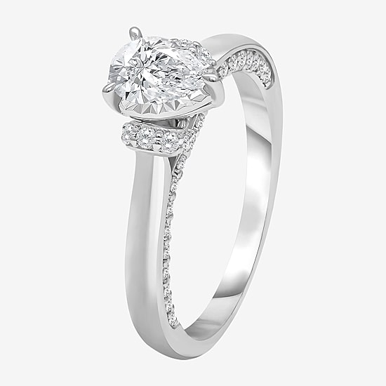 (I / I1) Womens 1 CT. T.W. Lab Grown White Diamond 10K or 14K Gold Pear Solitaire Engagement Ring