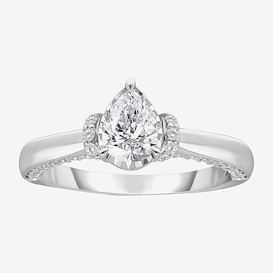 (I / I1) Womens 1 CT. T.W. Lab Grown White Diamond 10K or 14K Gold Pear Solitaire Engagement Ring