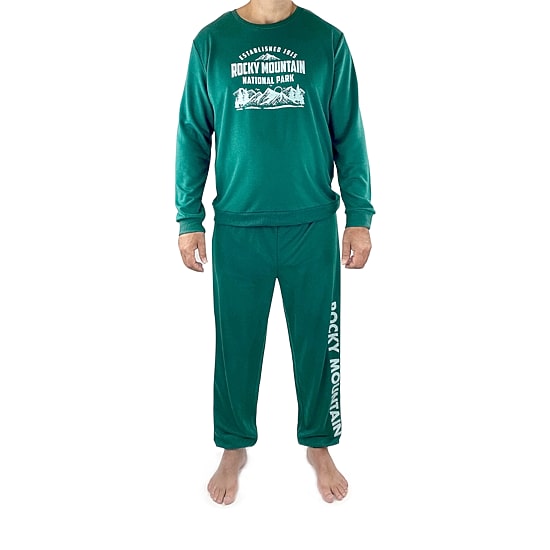 Mens Fleece Round Neck Long Sleeve 2-pc. Pajama Set