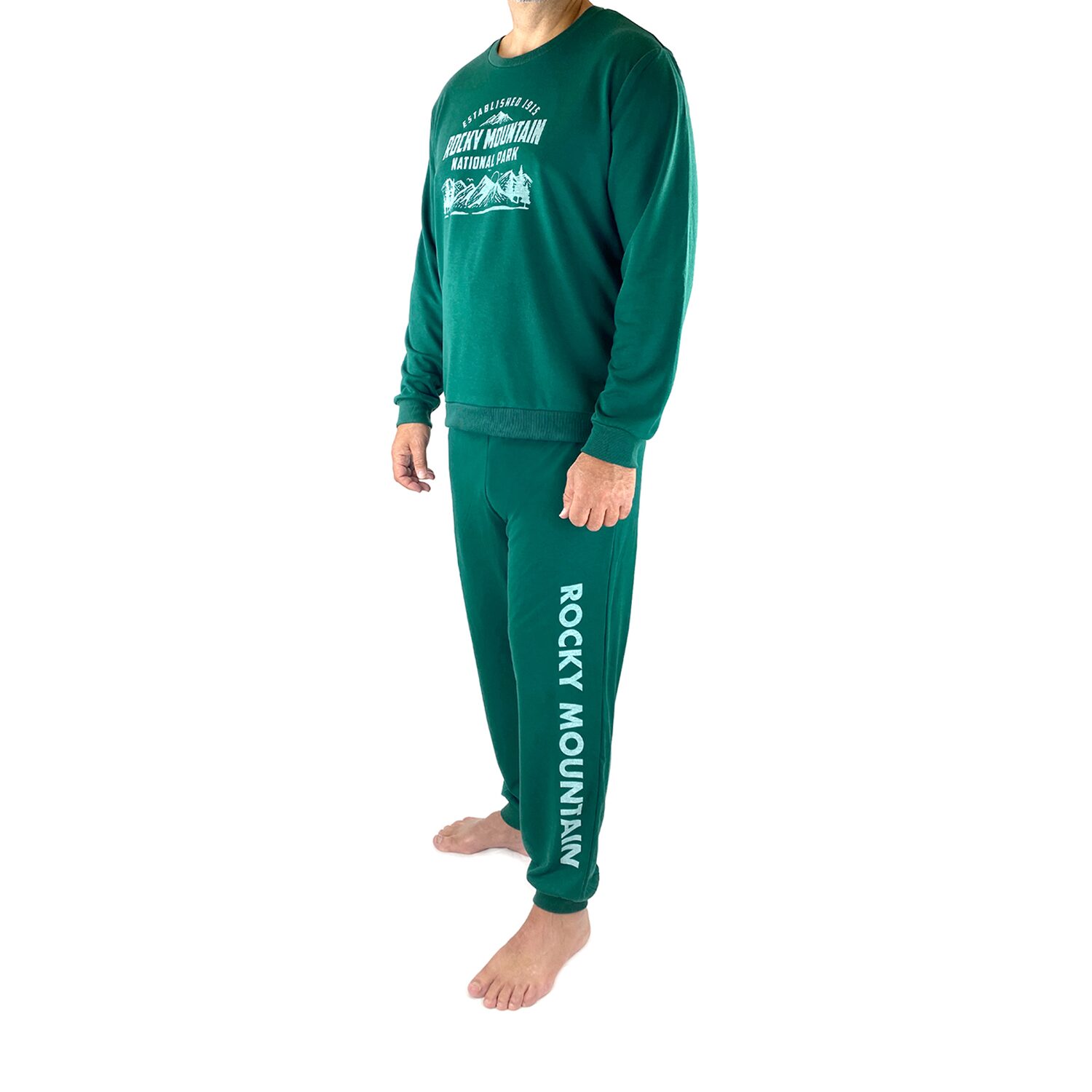 Mens Fleece Round Neck Long Sleeve 2-pc. Pajama Set