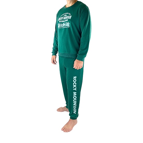 Mens Fleece Round Neck Long Sleeve 2-pc. Pajama Set