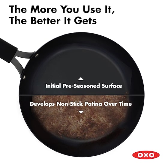 OXO Black Steel 12" Frying Pan with Silicone Sleeve