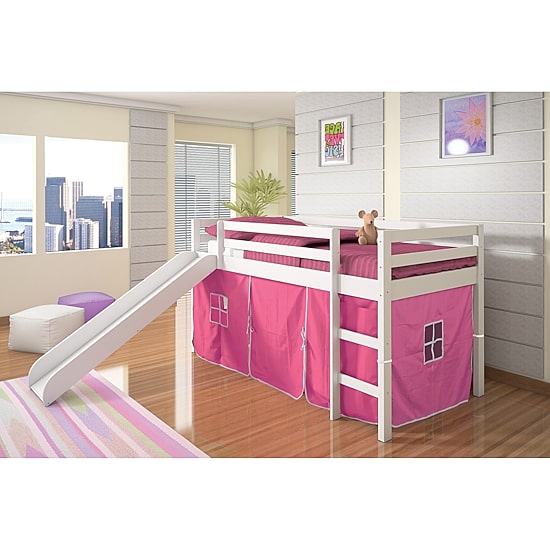 Tent Twin Low Loft Bed with Slide & Tent