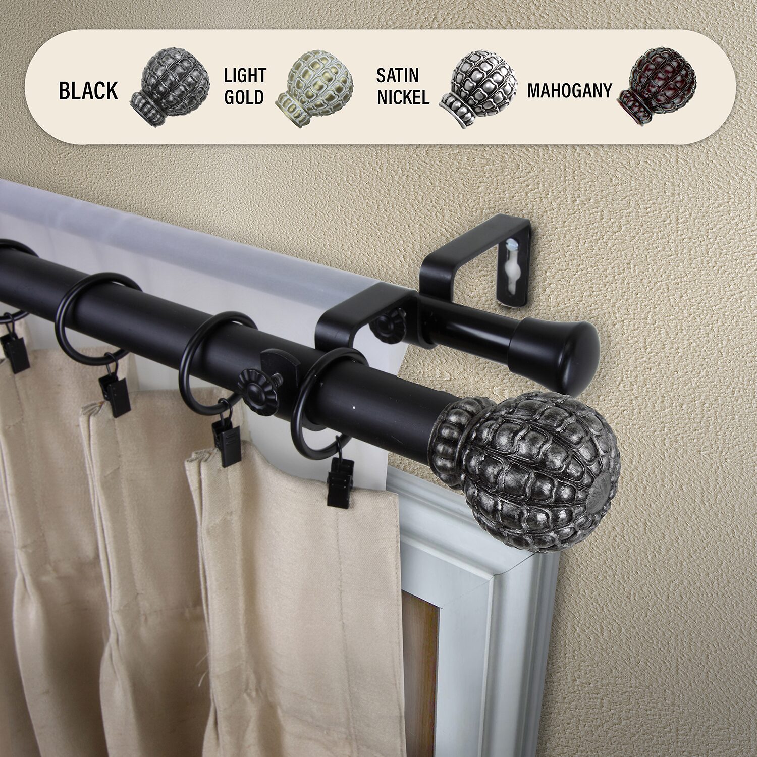 Rod Desyne Pod 1" Adjustable Double Curtain