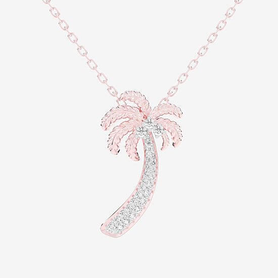 Palm Tree (G-H / Si1-Si2) Womens 1/6 CT. T.W. Lab Grown White Diamond 10K Gold 18 Inch Pendant Necklace
