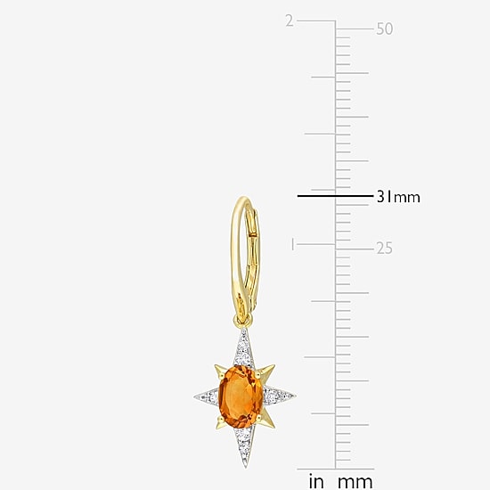 Womens Genuine Yellow Citrine 18K Gold Over Silver Star Drop Earrings