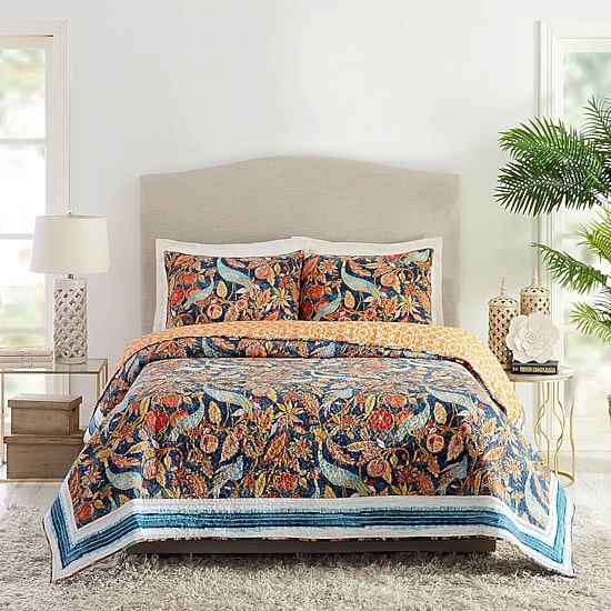 Dena Home Peacock Garden 3-pc. Reversible Quilt Set