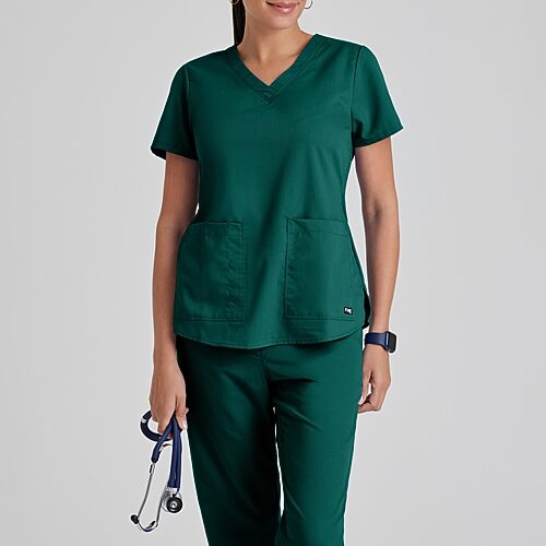 Grey's Anatomy by Barco Classic 71166 Aubrey 2-Pocket Womens V Neck Short Sleeve Tag Free Scrub Top, X-large, Green
