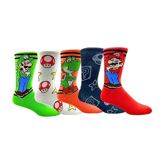 Mens 5 Pair Super Mario Crew Socks