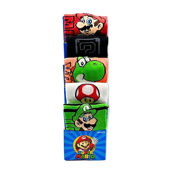 Mens 5 Pair Super Mario Crew Socks