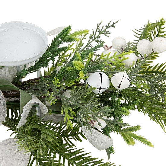 Northlight 29" Mixed Foliage And Jingle Bell Pillar Candle Holder