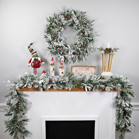 9' x 14'' Pre-Lit Flocked Mixed Rosemary Emerald Pine Artificial Christmas Garland - Clear LED Lights