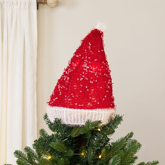 12.25'' Lighted Santa Hat Christmas Tree Topper  Clear Lights