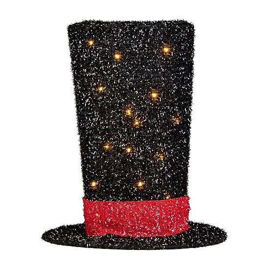 9.25'' Lighted Black Tinsel Top Hat Christmas Tree Topper  Clear Lights