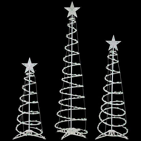 Set of 3 Green Lighted Spiral Christmas Trees  3'  4'  and 6'