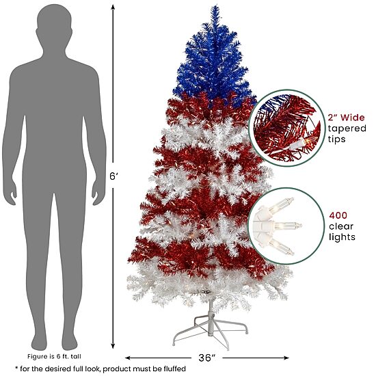 Northlight 6ft Pre-Lit Tinsel - Clear Lights 6 Foot Pre-Lit Christmas Tree