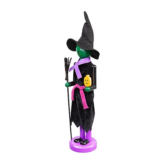 14'' Black and Green Witch Jack-O-Lantern Halloween Nutcracker with Broom