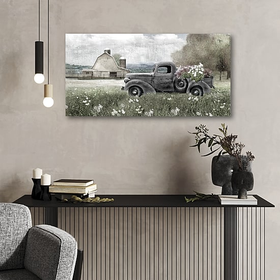 Courtside Market Farm Blue Truck 12x24 Canvas Art