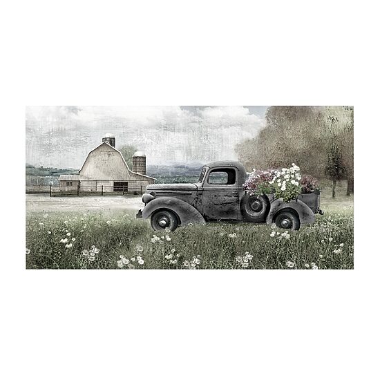 Courtside Market Farm Blue Truck 12x24 Canvas Art