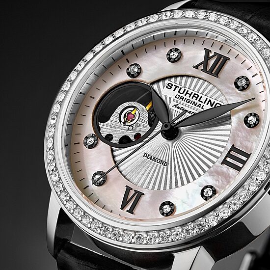 Stuhrling Womens Automatic Black Leather Strap Watch 3952 1