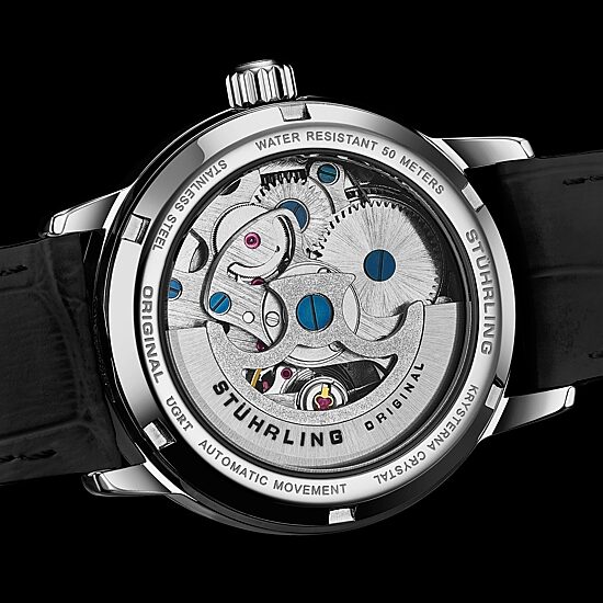 Stuhrling Womens Automatic Black Leather Strap Watch 3952 1