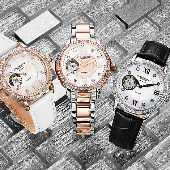 Stuhrling Womens Automatic Black Leather Strap Watch 3952 1