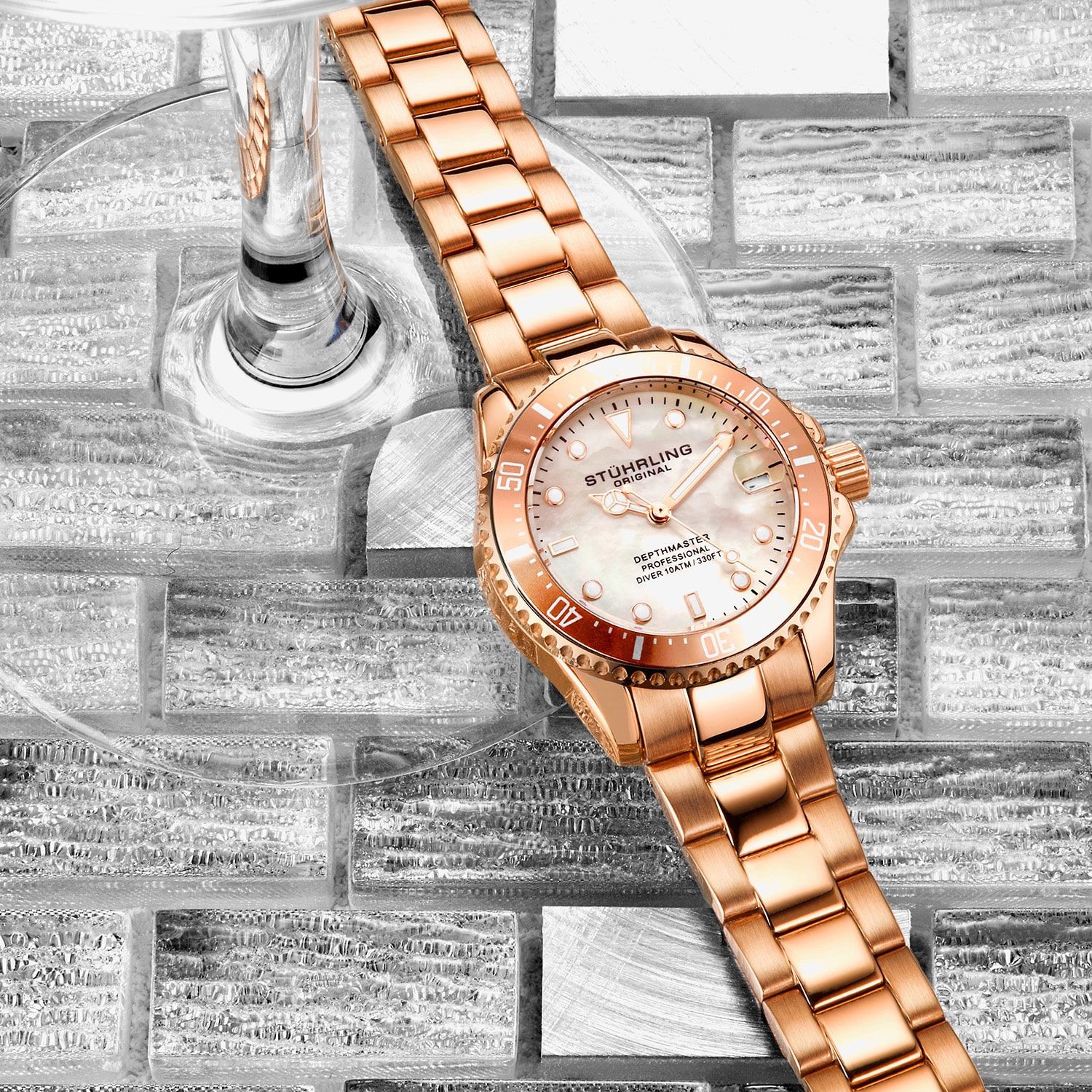 Stuhrling Womens Rose Goldtone Stainless Steel Bracelet Watch 3950l