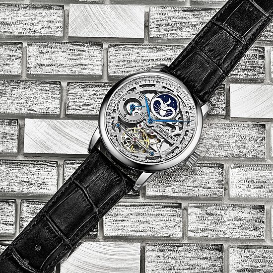 Stuhrling Mens Automatic Black Leather Strap Watch 3917 1