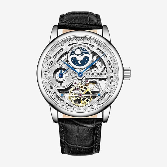Stuhrling Mens Automatic Black Leather Strap Watch 3917 1