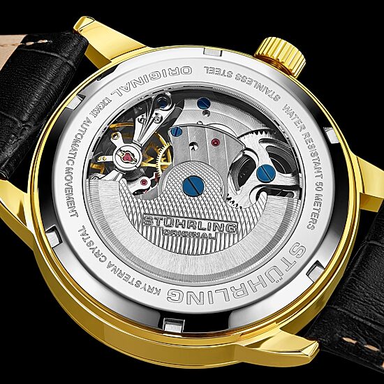 Stuhrling Mens Automatic Black Leather Strap Watch 3917 2