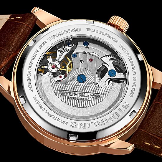 Stuhrling Mens Automatic Brown Leather Strap Watch 3917 3