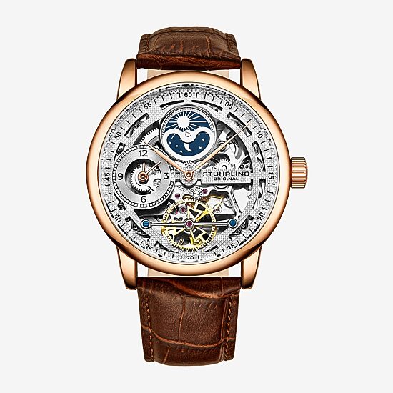 Stuhrling Mens Automatic Brown Leather Strap Watch 3917 3